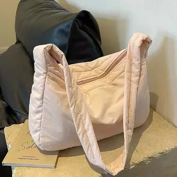 Сумка из нейлоновой ткани для женщин, большая вместимость, 2024, новая универсальная сумка через плечо, тканевая сумка, высококачественная сумка для поездок на работу чёрный