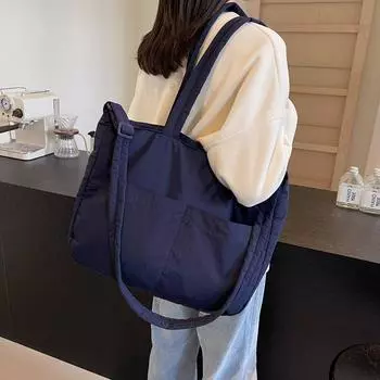 Сумка из нейлоновой ткани, мягкая вощеная, большой емкости, простая сумка через плечо, студенческая сумка через плечо, сумка для поездок на работу чёрный