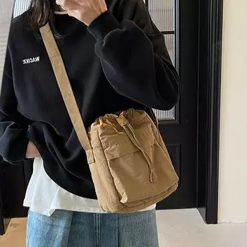 Сумка из нейлоновой ткани, сумка для поездок на работу, водонепроницаемая сумка через плечо, однотонная простая сумка через плечо, легкая маленькая сумка из ткани хаки