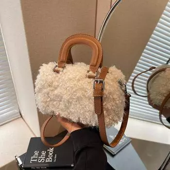 Сумка из овечьей шерсти для переноски в руке, женская модная иностранная сумка через плечо, модная сумка-мессенджер 19*11*12 коричневый