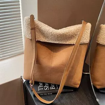 Сумка из овечьей шерсти, женская, модная, высокого класса, с текстурой, сумка-мессенджер через плечо хаки