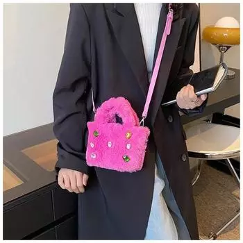 Сумка из плюша с ромбовидной отделкой для женщин, мини-сумка через плечо, переносная сумка из меха