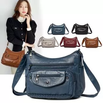 Сумка из ПУ, женская, большая вместительная сумка через плечо, многосекционная, сумка для мам среднего и пожилого возраста чёрный