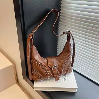 Сумка из роговой кожи с масляным воском, заклепками, прочная, высококачественная сумка для мотоцикла на одно плечо