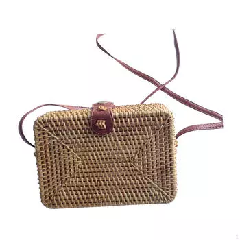 Сумка из ротанга с ремешком из искусственной кожи в стиле бохо через плечо для отдыха на пляже