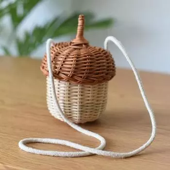 Сумка из ротанга с сосновой шишкой, винтажная стильная домашняя декоративная сумка на плечо из ротанга, тканая сумка для малышей, сумка для фотосессии, подарок