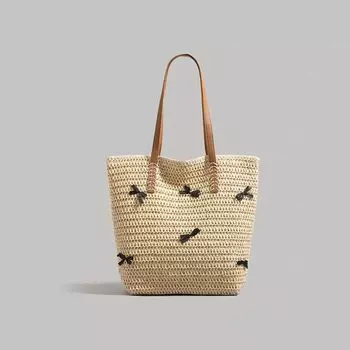 Сумка из соломы Bai Tiya Женская 2025 Новое поступление Плетеная пляжная сумка для отпуска на море Легче всего сочетать На плечо Сумка-тоут для поездок Beige