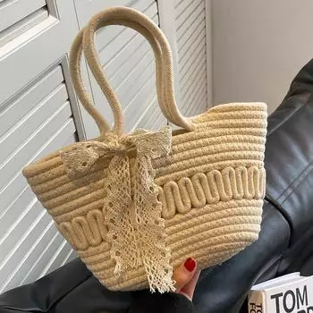 Сумка из соломы ручной работы, женская, новинка 2024 года, сумка-корзина для овощей, женская модная пляжная сумка из ротанга для отдыха