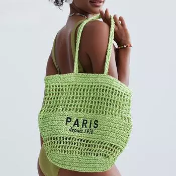 Сумка из соломы с вышитыми буквами, женская, большая, плетеная вручную, через плечо хаки