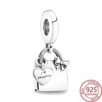 Сумка из стерлингового серебра 925 пробы с подвеской, подходит для оригинальных модных браслетов и браслетов, DIY ювелирных изделий, бусин