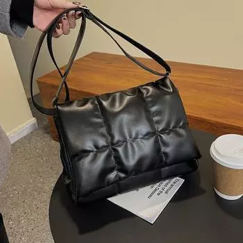 Сумка из текстурированного пуха, женская, вместительная, модная, повседневная, большая сумка через плечо, простая сумка-мессенджер коричневый