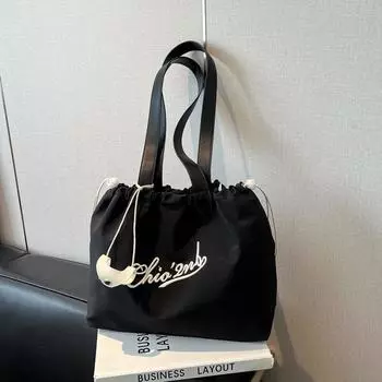 Сумка из ткани Оксфорд женская большой вместимости новая летняя универсальная сумка-шоппер на шнурке через плечо студенческая сумка для занятий чёрный