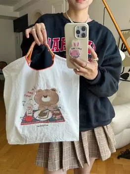 Сумка из ткани с симпатичным рисунком и вышивкой M. Сумка-шоппер Oxford. Портативная сумка через плечо большой вместимости.