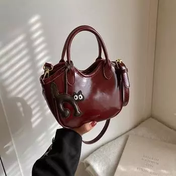 Сумка из вощеной кожи премиум-класса 2025 г.: Женская сумка через плечо, сумка-мессенджер и сумка-тоут на осень/зиму 24 x 8 x 16 cm