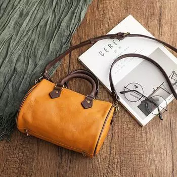 Сумка Johnature из натуральной кожи, простая однотонная женская сумка Boston, универсальные сумки на плечо из натуральной мягкой яловой кожи чёрный