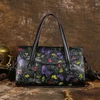 Сумка Johnature с тиснением в стиле ретро, ручная роспись, женская сумка из натуральной кожи, универсальные сумки на плечо и через плечо из воловьей кожи