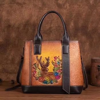 Сумка Johnature с тиснением, винтажная женская сумка из натуральной кожи, универсальные сумки-мессенджеры из натуральной мягкой яловой кожи на плечо чёрный