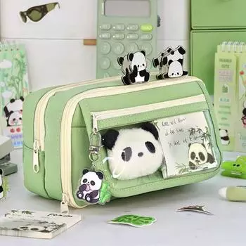 Сумка-карандаш Capybara Panda большой емкости, красивая сумка для хранения канцелярских принадлежностей, детский подарок зелёный