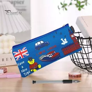 Сумка-карандаш из ткани Оксфорд, портативная, большой емкости, для школьников, сумка на молнии, многофункциональная, для мальчиков и девочек, канцелярский чехол, пенал, школьные принадлежности синий