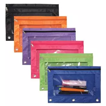 Сумка-карандаш, креативная сумка-держатель для ручки на молнии с 3 кольцами, большая емкость, косметичка One Size чёрный