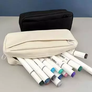 Сумка-карандаш на молнии, пенал большой емкости, пенал, школьные принадлежности, пенал, канцелярские принадлежности, офис, учеба, портативная сумка для хранения бежевый