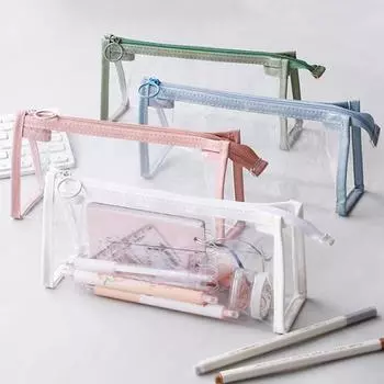 Сумка-карандаш портативная большая емкость прозрачная сумка для канцелярских принадлежностей в корейском стиле школьные принадлежности розовый