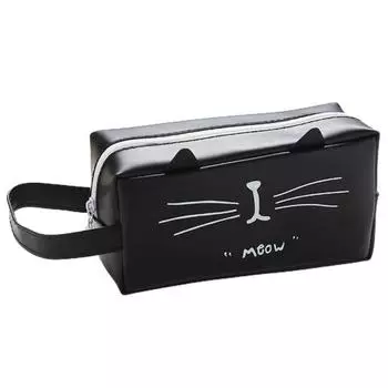 Сумка-карандаш с ручкой, большая вместимость, гладкая молния, искусственная кожа, милый дизайн с кошачьими ушками, студенческая сумка для хранения канцелярских принадлежностей, ежедневное использование белый