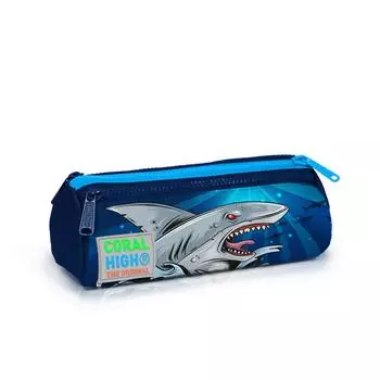 Сумка-карандаш с тремя отделениями Coral High Kids Темно-синяя с рисунком акулы 22022