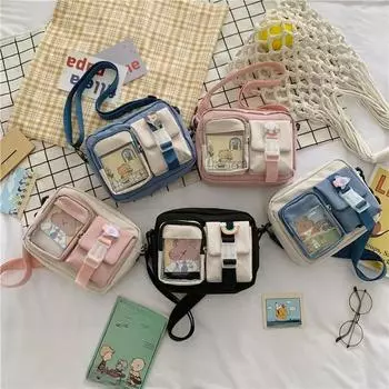 Сумка Kawaii в японском стиле для девочек, студенческая маленькая нейлоновая сумка с несколькими карманами, прозрачная сумка через плечо для женщин, новая сумка через плечо