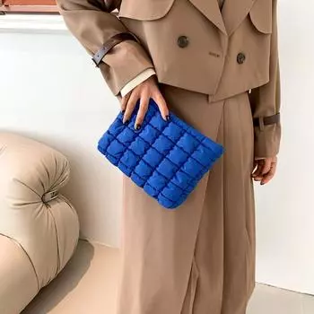 Сумка-клатч из хлопка на молнии, объемная косметичка, элегантная стеганая косметичка для отдыха на природе синий