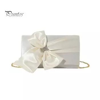 Сумка-клатч из искусственного шелка и атласа с бантом, чехол из атласной ткани, вечерняя сумочка, сумка на плечо для свадеб, официальных мероприятий белый