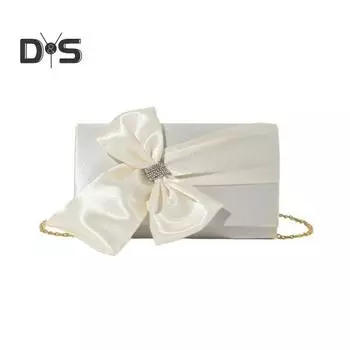 Сумка-клатч из искусственного шелка и атласа с бантом, чехол из атласной ткани, вечерняя сумочка, сумка на плечо для свадеб, официальных мероприятий белый