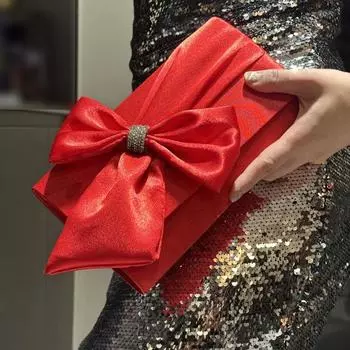 Сумка-клатч из искусственного шелка и атласа с бантом, чехол из атласной ткани, вечерняя сумочка, сумка на плечо для свадеб, официальных мероприятий красный