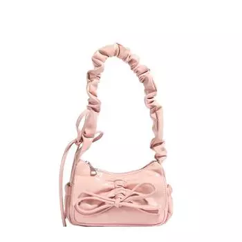 Сумка-клатч из искусственной кожи с бантом для женщин, плиссированная сумка-хобо, регулируемый ремешок, сумка-портфель на шнурке для путешествий и покупок серебряный