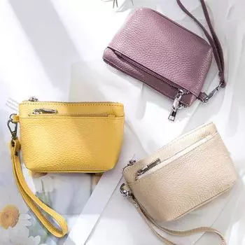 Сумка-клатч из натуральной кожи для женщин, кошелек с двойной молнией, модная ручная сумка, повседневный стиль, подарочные кошельки на день рождения для дам и друзей фиолетовый