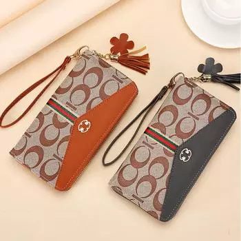 Сумка-клатч на молнии, кошелек, новый женский кошелек, длинный кошелек для девочек, двойной кошелек для телефона. чёрный