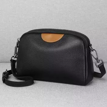 Сумка-клатч Niche из коровьей кожи первого слоя с двойной молнией, контрастные цветные вставки из мягкой кожи, одно плечо, сумка через плечо из натуральной кожи для женщин озеро синий