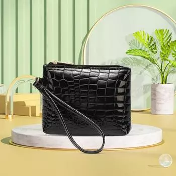 Сумка-клатч с рисунком крокодила, гладкая молния, однотонное кольцо на руку, водонепроницаемая искусственная чёрный