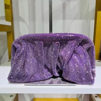 Сумка-клатч со стразами, сумка-облако, женская модная сумка-кошелек с цепочкой и зажимом, сумка-мессенджер на одно плечо серебряный