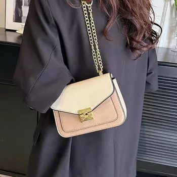 Сумка контрастного цвета в иностранном стиле, женская, новинка 2024 года, маленькая квадратная сумка-мессенджер с цепочкой, высококачественная универсальная сумка через плечо из искусственной кожи в стиле ретро