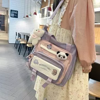 Сумка контрастного цвета женская большая вместимость для школьников на одно плечо сумка-мессенджер фиолетовый