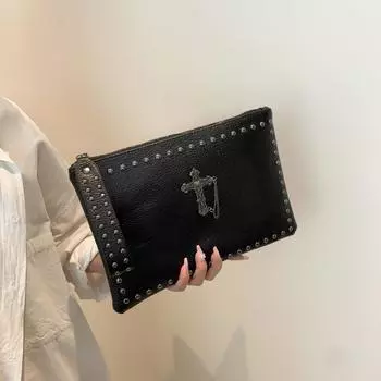 Сумка-конверт с заклепками через границу, женская универсальная ручная сумка большой вместимости, элитный мобильный кошелек с нулевым размером, элегантная сумка на запястье