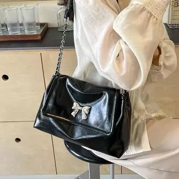 Сумка-конверт Y2k Liquid Bow Spicy Girl 2024. Модная и универсальная, уникальная и мягкая женская сумка из искусственной кожи на одно плечо под мышками.