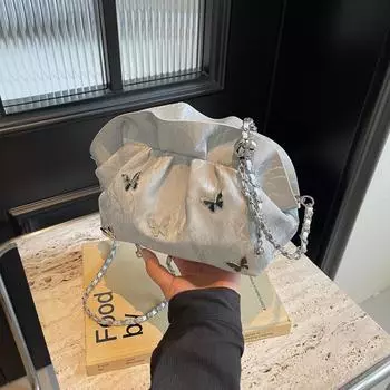 Сумка корейская высококачественная универсальная сумка-ведро лето 2024 новый нишевый дизайн цепочка через плечо плиссированная женская сумка чёрный