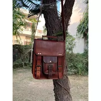 Сумка коричневая через плечо из натуральной винтажной козьей кожи 10 x 13 x 3 in коричневый