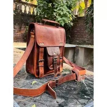 Сумка коричневая через плечо из натуральной винтажной козьей кожи 10 x 13 x 3 in коричневый