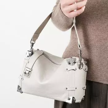 Сумка-коробка с застежкой-замком, первый слой кожи, темный стиль, мятая кожаная сумка через плечо в ретро-стиле