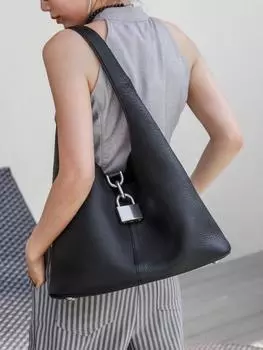 Сумка-корзина для овощей из коровьей кожи с замком, персонализированная и модная, сумка на одно плечо, большая вместительная сумка-тоут 23x15x25cm чёрный