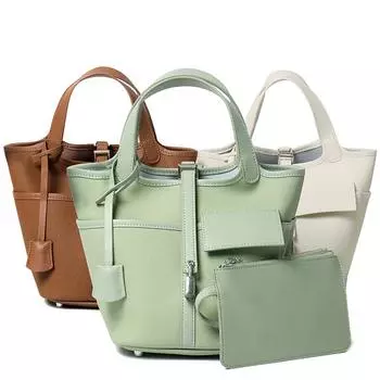 Сумка-корзина для овощей из коровьей кожи с брезентовым сращиванием, модная повседневная ручная сумка