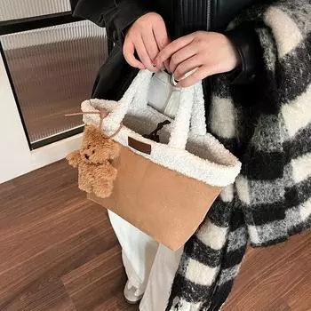 Сумка-корзина для овощей Niche из овечьей шерсти 2024 года, новая плюшевая двухсторонняя сумка-ведро с тыльной стороны для женщин 24*12*23